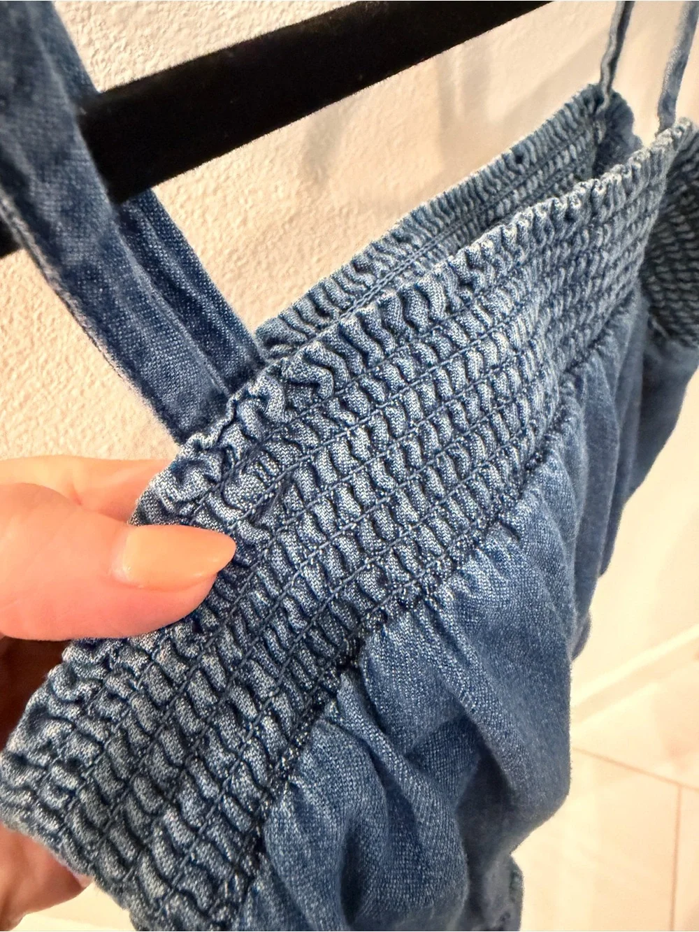GAP Kids Denim Smocked Strap Romper in Classic Blue Chambray Girls Large